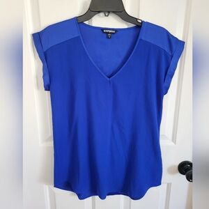 Express Women’s Medium Royal Blue V-Neck Cap Sleeve Blouse Top